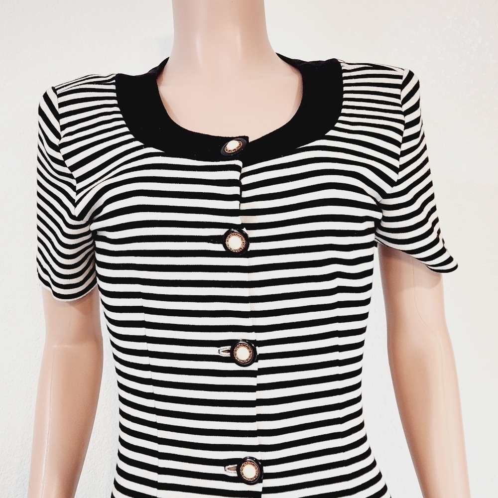 David Benjamin Vintage Navy/White Button Front Dress Sz M - Picture 2 of 15
